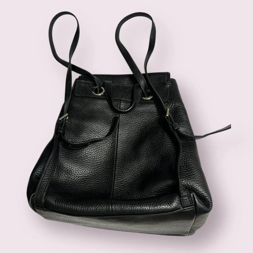 kate spade Black Leather Backpack Tessel Zip Pocket Drawstring Flap Bag - Picture 2 of 9